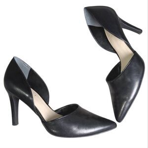 Franco Sarto Black leather Arrow D'orsay pointed toe heels pumps womens 7